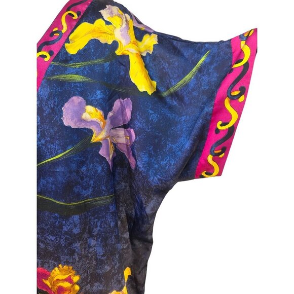 Calypso by Delicates 90s Tropical Caftan Dress Womens OS Pastel Floral on Blue - Picture 8 of 9